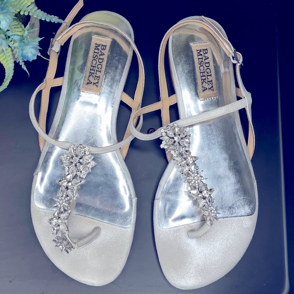 Badgley Mischka Silver Crystal Jewel Flats/Sandals size 6